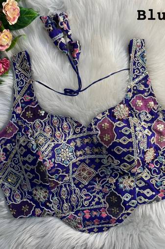 Blue partywear antique cording work corset style blouse for women