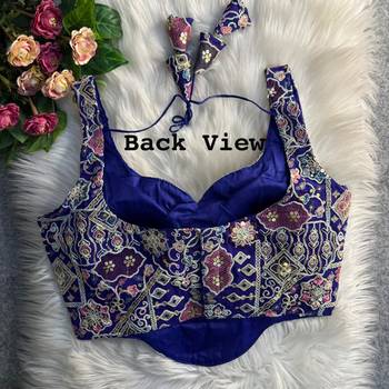 Blue partywear antique cording work corset style blouse for women 2