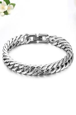 Silver plated stainless steel openable stylish link chain bracelet jewellery for men & boys 1