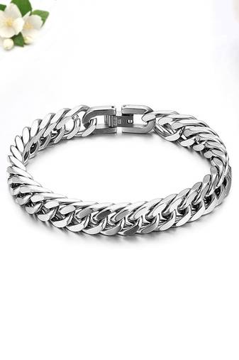 Silver plated stainless steel openable stylish link chain bracelet jewellery for men & boys