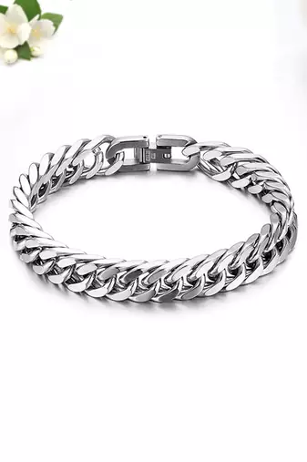 Silver plated stainless steel openable stylish link chain bracelet jewellery for men & boys