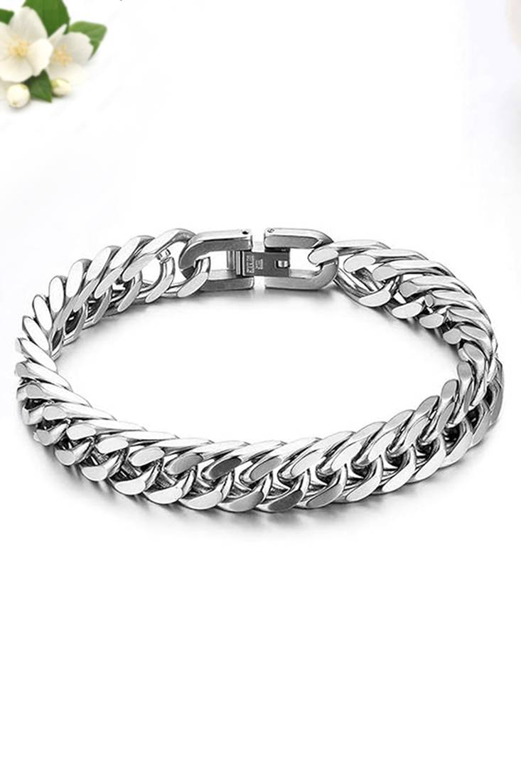 Silver plated stainless steel openable stylish link chain bracelet jewellery for men & boys