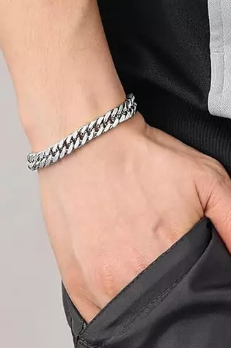 Silver plated stainless steel openable stylish link chain bracelet jewellery for men & boys