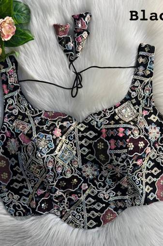 Black partywear antique cording work corset style blouse for women