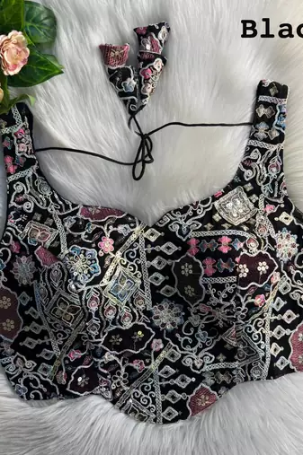 Black partywear antique cording work corset style blouse for women