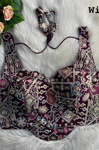 Wine partywear antique cording work corset style blouse for women