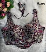 Wine partywear antique cording work corset style blouse for women