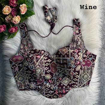 Wine partywear antique cording work corset style blouse for women 2
