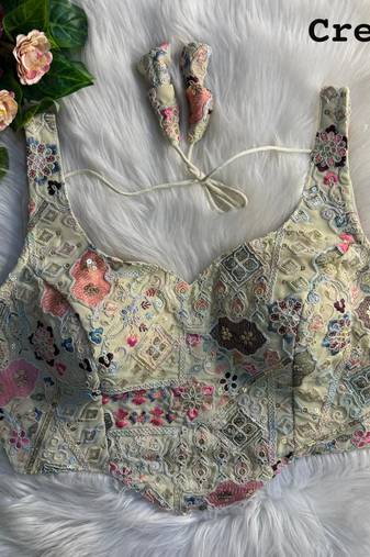 Cream partywear antique cording work corset style blouse for women