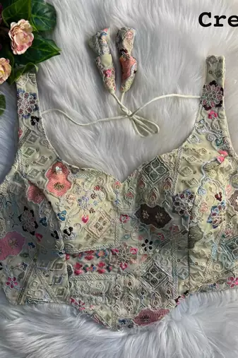 Cream partywear antique cording work corset style blouse for women