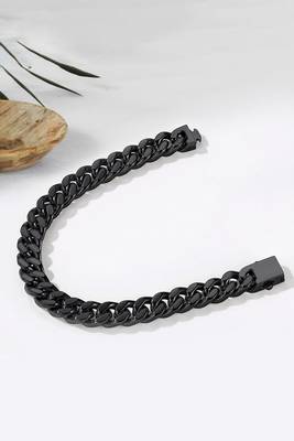 Stainless steel metal black bracelet stylish openable fancy design jewellery gift for men boys 1