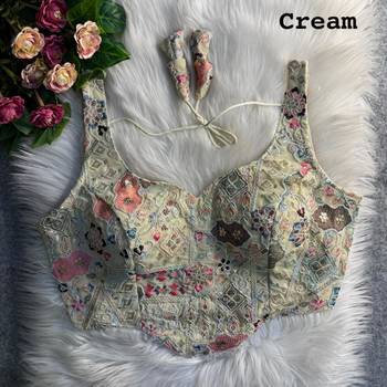 Cream partywear antique cording work corset style blouse for women 2