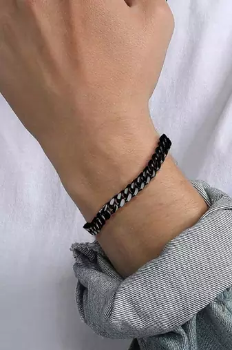 Stainless steel metal black bracelet stylish openable fancy design jewellery gift for men boys