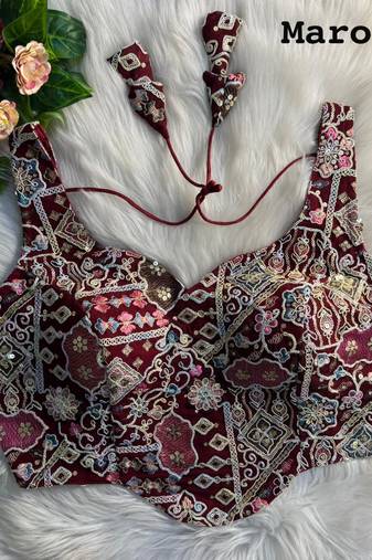 Maroon partywear antique cording work corset style blouse for women