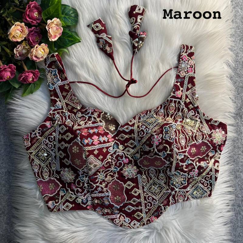 Maroon partywear antique cording work corset style blouse for women