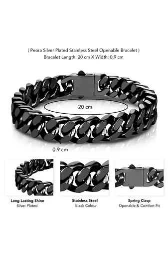 Stainless steel metal black bracelet stylish openable fancy design jewellery gift for men boys