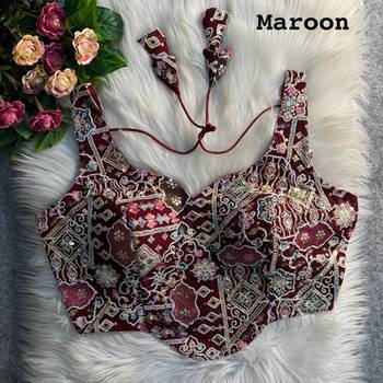 Maroon partywear antique cording work corset style blouse for women 2
