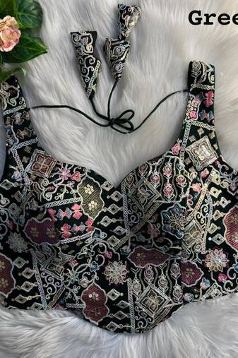 Green partywear antique cording work corset style blouse for women
