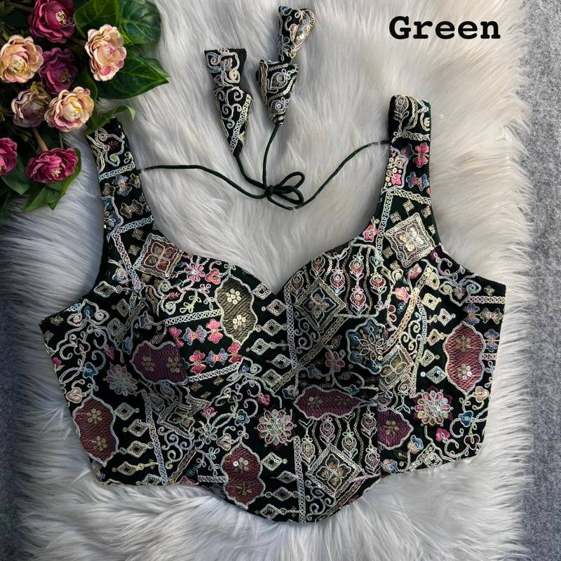Green partywear antique cording work corset style blouse for women