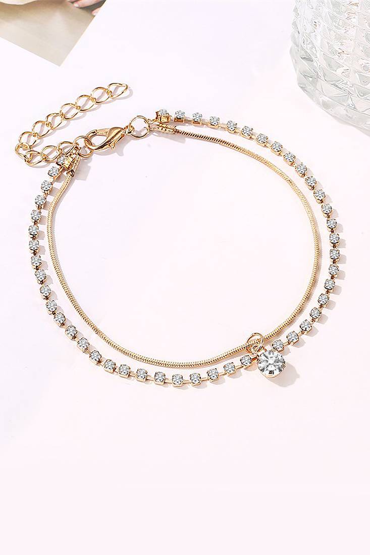 Gold plated cubic zirconia studded anklet stylish payal jewellery for girls & women (px8al01g)