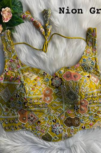 Green partywear antique cording work corset style blouse for women
