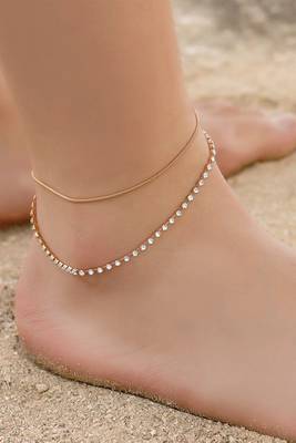 Gold plated cubic zirconia studded anklet stylish payal jewellery for girls & women (px8al01g) 2