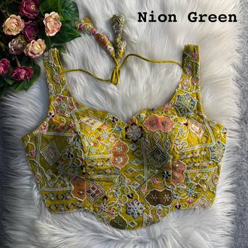 Green partywear antique cording work corset style blouse for women 2
