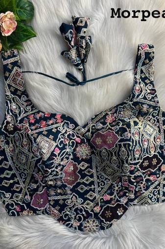 Teal partywear antique cording work corset style blouse for women