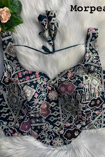 Teal partywear antique cording work corset style blouse for women