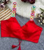 Red navratri special spaghetti style real mirror work blouse