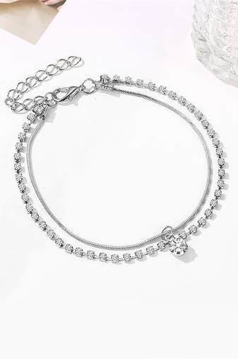 Silver plated cubic zirconia studded anklet payal jewellery for girls & women (px8al01s)