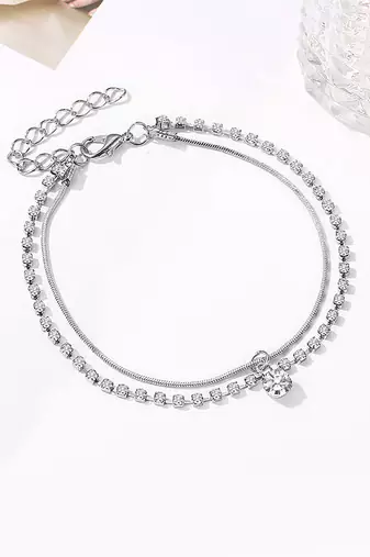 Silver plated cubic zirconia studded anklet payal jewellery for girls & women (px8al01s)