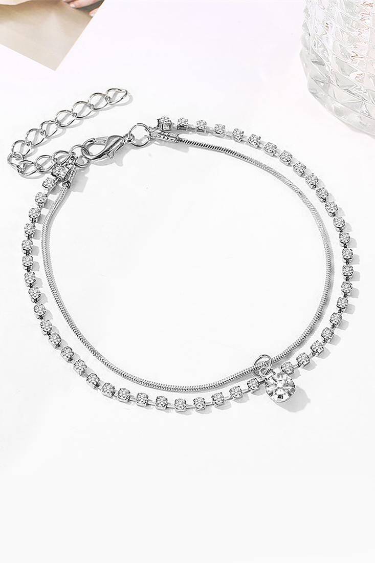 Silver plated cubic zirconia studded anklet payal jewellery for girls & women (px8al01s)