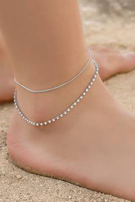 Silver plated cubic zirconia studded anklet payal jewellery for girls & women (px8al01s) 2