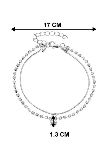 Silver plated cubic zirconia studded anklet payal jewellery for girls & women (px8al01s)