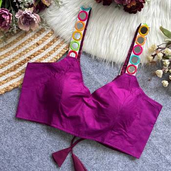 Purple navratri special spaghetti style real mirror work blouse 1