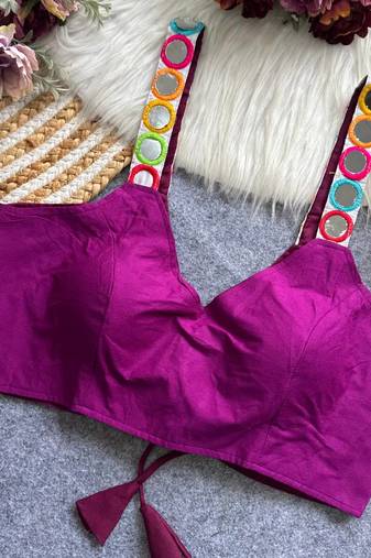 Purple navratri special spaghetti style real mirror work blouse