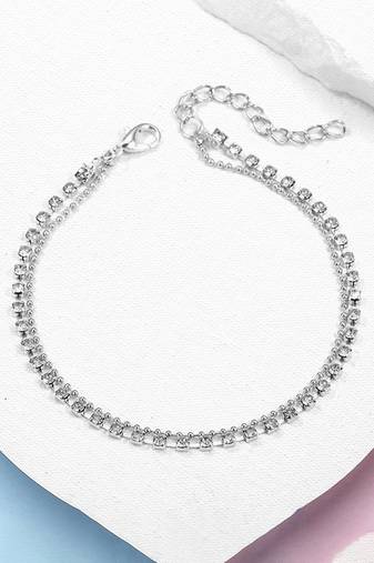 Silver plated cubic zirconia studded anklet stylish fancy payal gift for girls & women