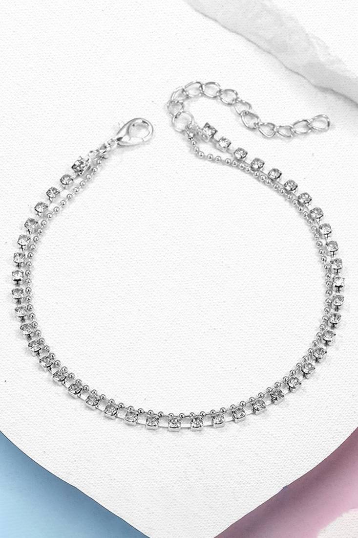 Silver plated cubic zirconia studded anklet stylish fancy payal gift for girls & women