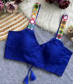 Blue navratri special spaghetti style real mirror work blouse