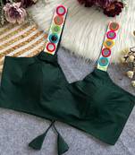 Green navratri special spaghetti style real mirror work blouse