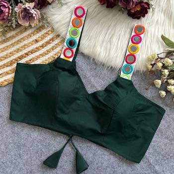 Green navratri special spaghetti style real mirror work blouse 2