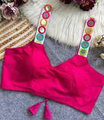 Pink navratri special spaghetti style real mirror work blouse