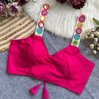 Pink navratri special spaghetti style real mirror work blouse 2