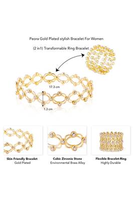 Gold plated cubic zirconia studded fancy charm bracelet cum ring jewellery for women & girls 4