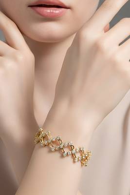 Gold plated crystals studded fancy bracelet cum ring fancy jewellery for women 1