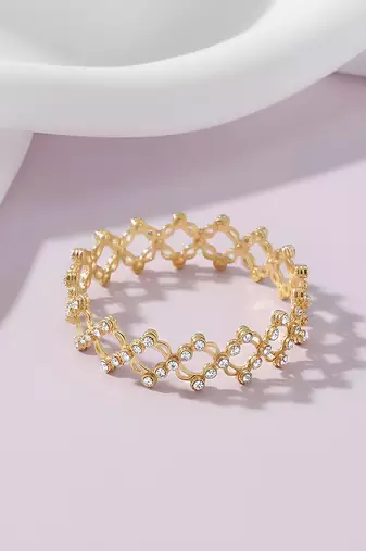 Gold plated crystals studded fancy bracelet cum ring fancy jewellery for women