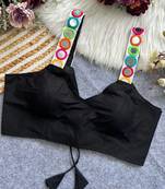 Black navratri special spaghetti style real mirror work blouse