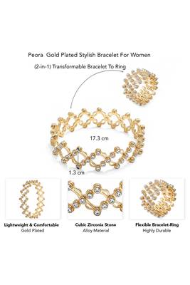 Gold plated crystals studded fancy bracelet cum ring fancy jewellery for women 4