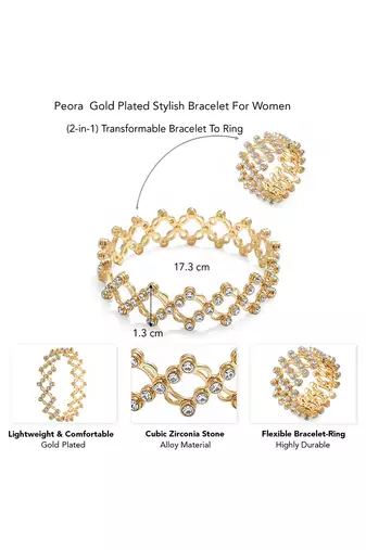 Gold plated crystals studded fancy bracelet cum ring fancy jewellery for women